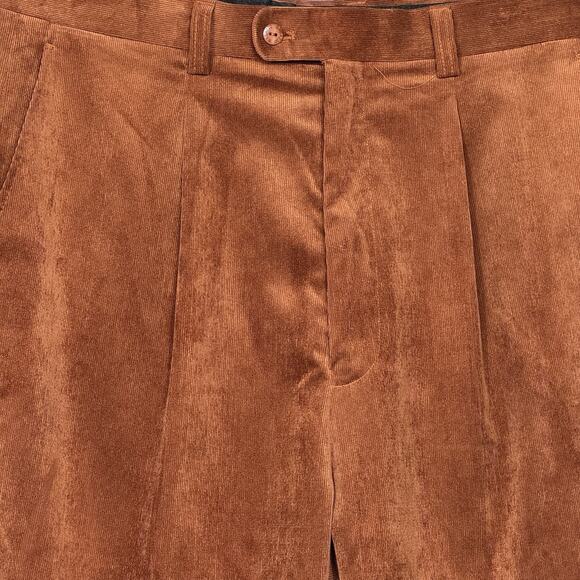 Bagazio Brown Corduroy Dress Pants 36x34 Pleated Front Cuffed Hem Dapper Look - Picture 2 of 10